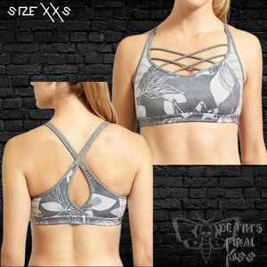 Athleta Mind Over Matter grey white tropical striped strappy sports bra XXS 2016